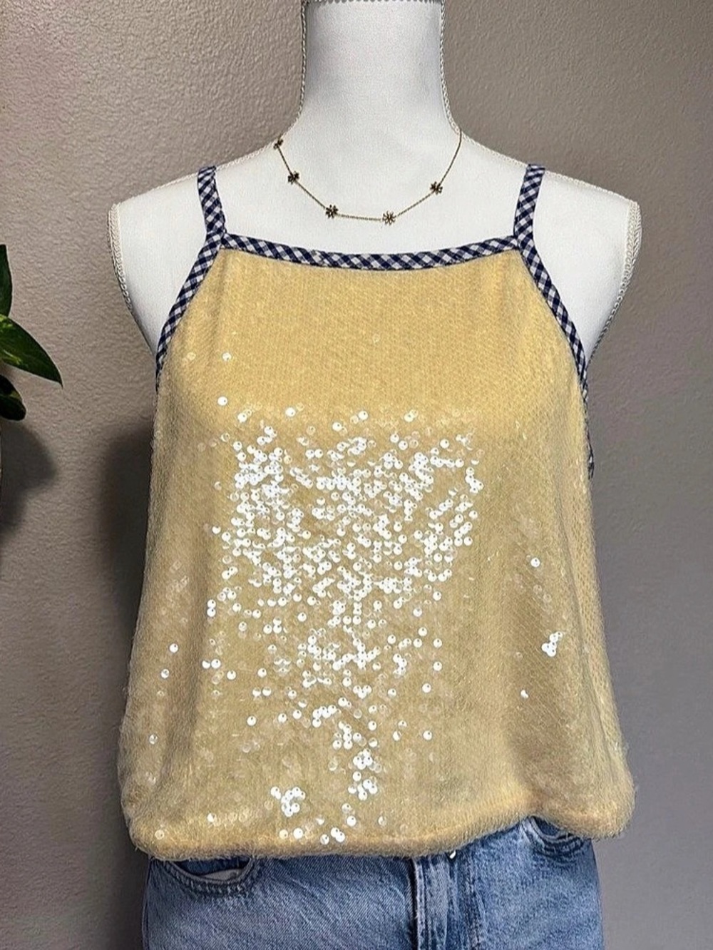 Sequin Camisole in Yellow & Blue Size Large